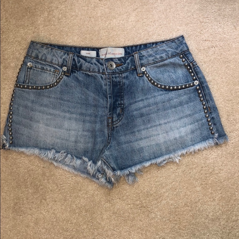 Studded denim shorts
